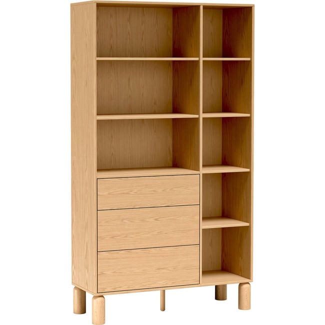 Bibliothèque SANDEN en bois avec tiroirs Couleur décor chêne bookmatch <span itemprop=