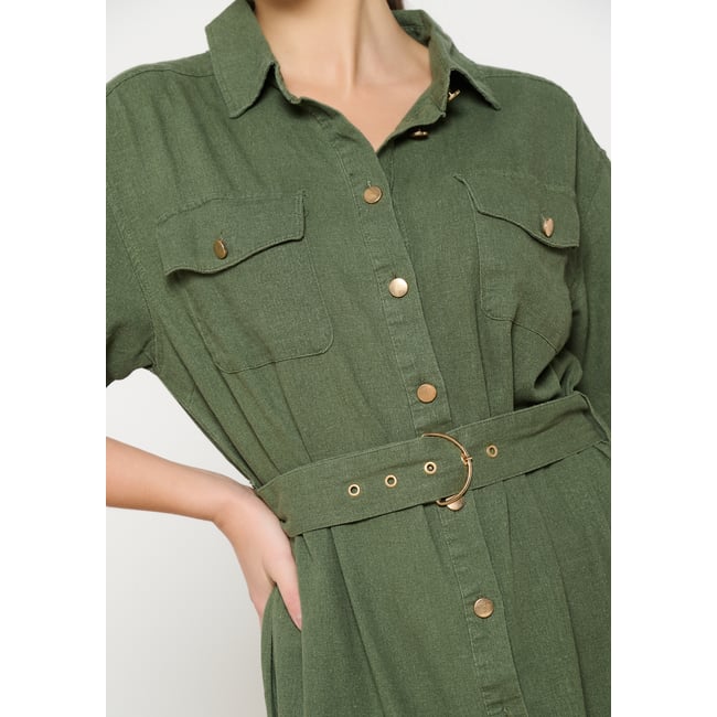 Robe-chemise avec ceinture khaki <span itemprop=