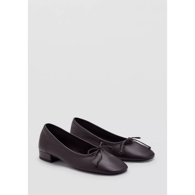 Ballerines talon cuir nœud bordeaux <span itemprop=