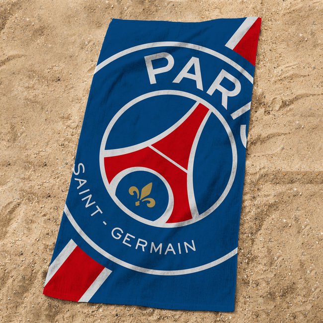 Drap de plage imprimé velours 100% coton, Paris Saint Germain CROPPED bleu <span itemprop=