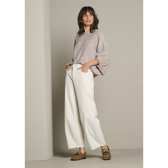 Pantalon barrel en velours côtelé blanc vanille <span itemprop=