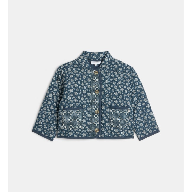 Veste matelassée talina florale popeline coton bleu et écru <span itemprop=