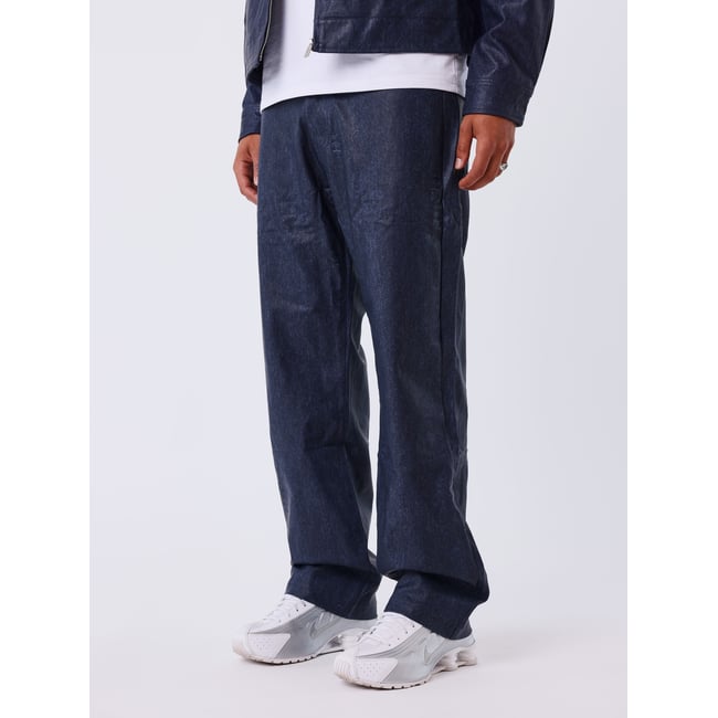 Pantalon en similicuir effet denim bleu <span itemprop=