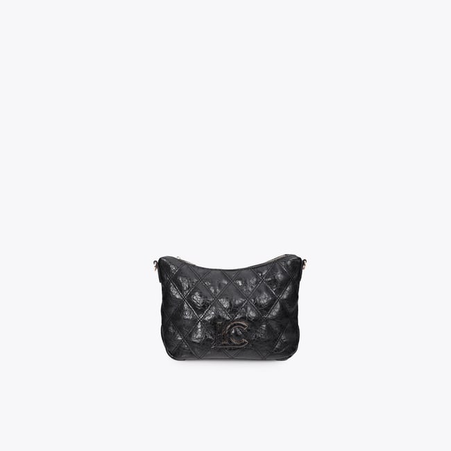 Sac à bandoulière matelassé à logo métallique noir <span itemprop=