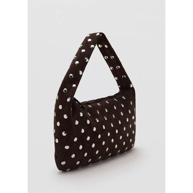 Sac porté épaule en daim à clous chocolat <span itemprop=