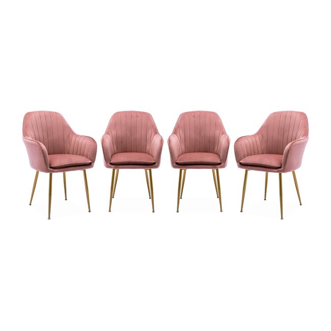 Fauteuil velours et pieds métal (lot de 4) SHELLA Couleur vieux rose <span itemprop=