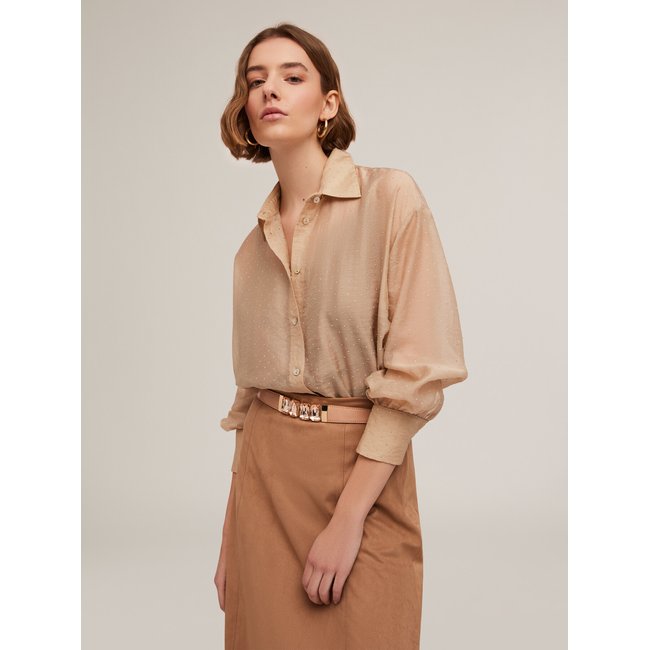 Camicia in tessuto leggero misto lyocell beige <span itemprop=