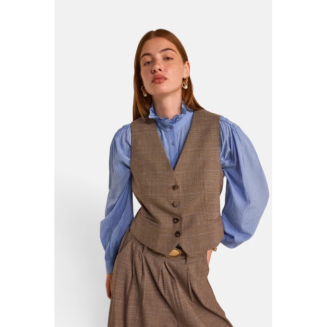 Gilet imprimé prince de galles sans manches BABEL camel fonce <span itemprop=