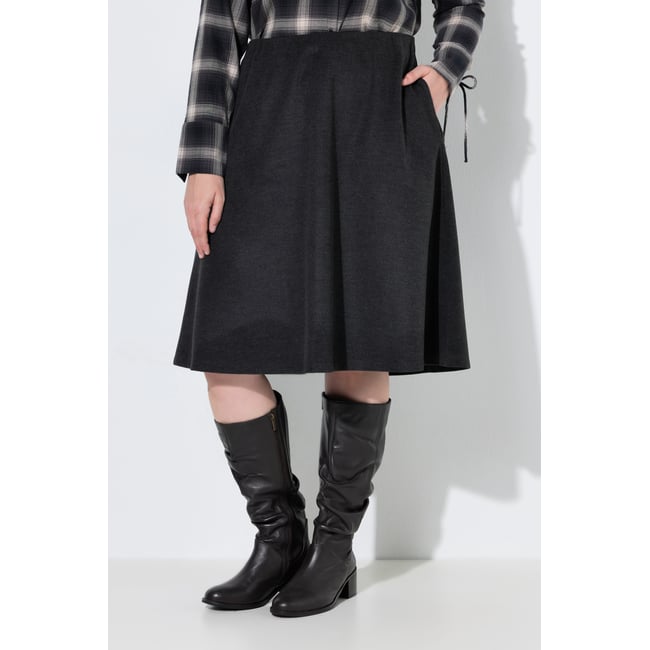 Jupe midi en laine mélangée gris noir <span itemprop=