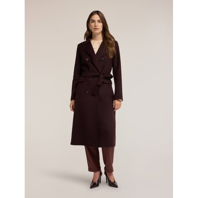 Manteau ceinturé double boutonnage marron <span itemprop=