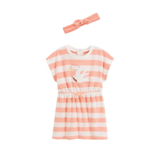 Robe enfant en éponge + headband Honfleur corail <span itemprop=