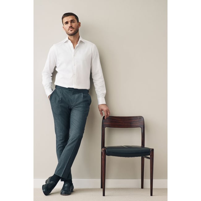 Chemise satinée manches longues pima blanc <span itemprop=