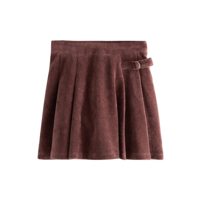 Jupe plissée en jersey et velours côtelé marron chocolat <span itemprop=