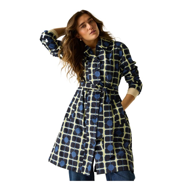 Trench imperméable motif/style fleur géante ORLA KIELY bleu marine <span itemprop=