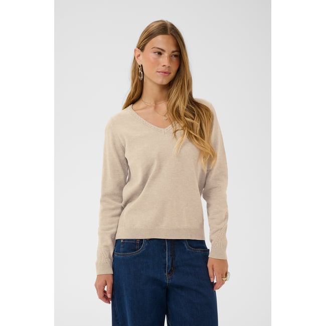 Pullover tricoté beige oat melange <span itemprop=
