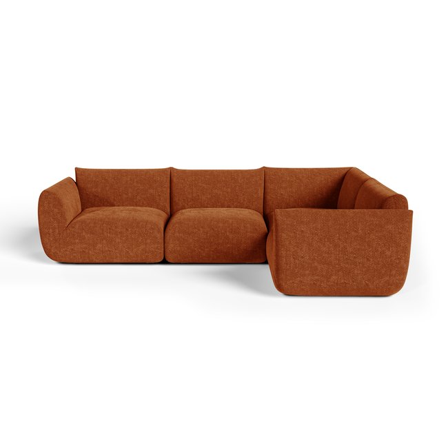 Canapé d'angle droit modulable 6 places en velours chenillé NOOMA Couleur terracotta <span itemprop=