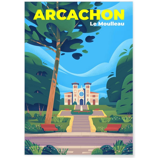 Affiche ville Arcachon - Le Moulleau Couleur blanc <span itemprop=