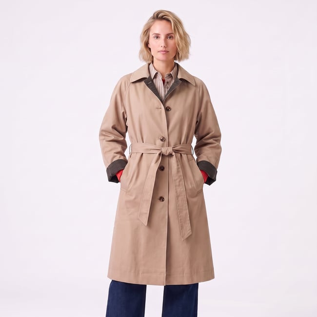 Trench longue avec col à revers tailleur et ceinture à la taille OSIANE beige <span itemprop=