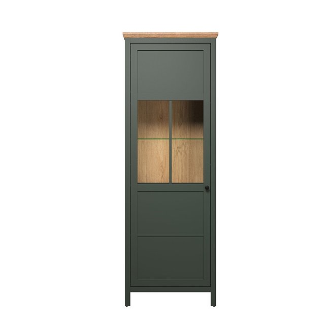 Vaisselier avec éclairage LED inclus et 1 porte H198 cm - Stanton Couleur vert <span itemprop=