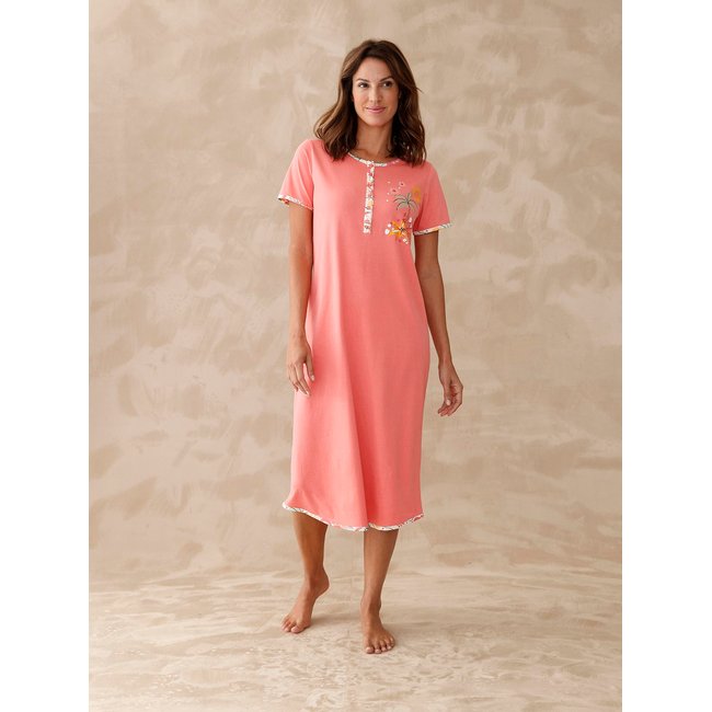 Chemise de nuit longue manches courtes imprimé rose <span itemprop=