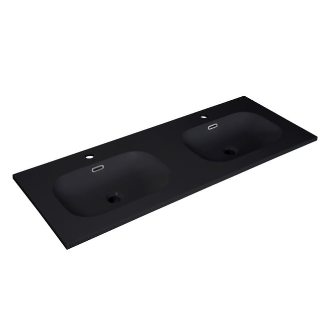 Plan double vasque intégré en résine Studio Couleur noir <span itemprop=