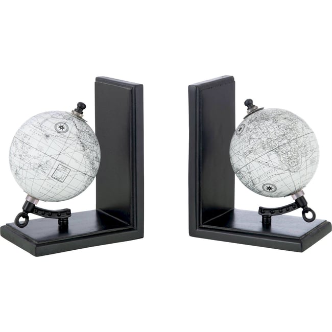 Serre-livre globe en bois Couleur gris et noir <span itemprop=
