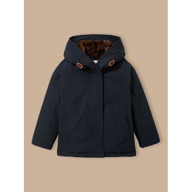 Parka doublée léopard marine <span itemprop=