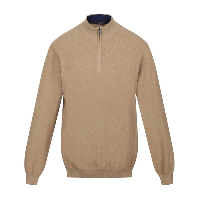 Sweat uni à col montant zippé KEATON beige foncé <span itemprop=