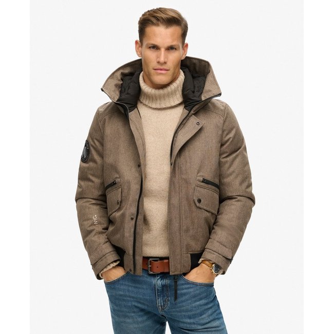 Blouson aviateur matelassé City Tweed chevrons beiges <span itemprop=