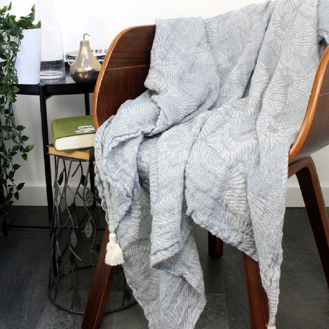 Plaid métis lin & coton lavé MILLE SHELLS zinc <span itemprop=
