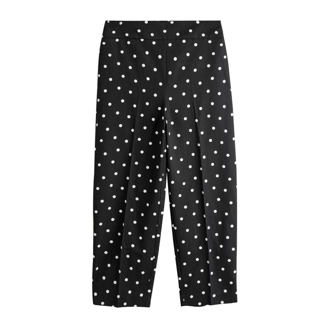 Pantalon slim court noir/blanc à pois <span itemprop=
