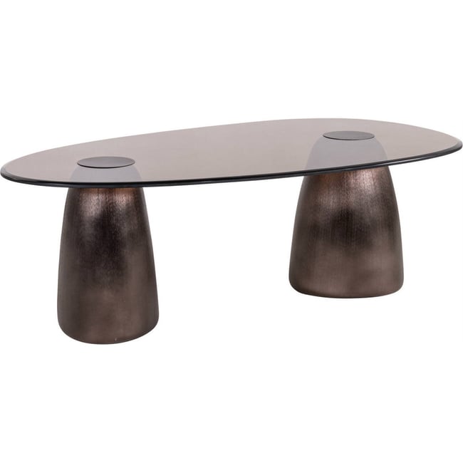 Table basse ovale aluminium et verre Couleur bronze <span itemprop=