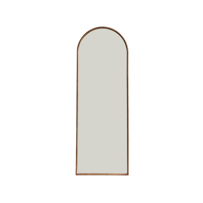 Miroir arche sur pied bois d'hévéa pied en acier 170cm LIAM Couleur noyer <span itemprop=