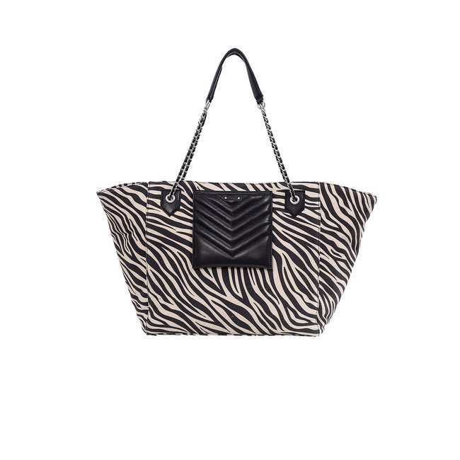 Boodschappentas in canvas en leer met zebraprint, 1440 XL <span itemprop=