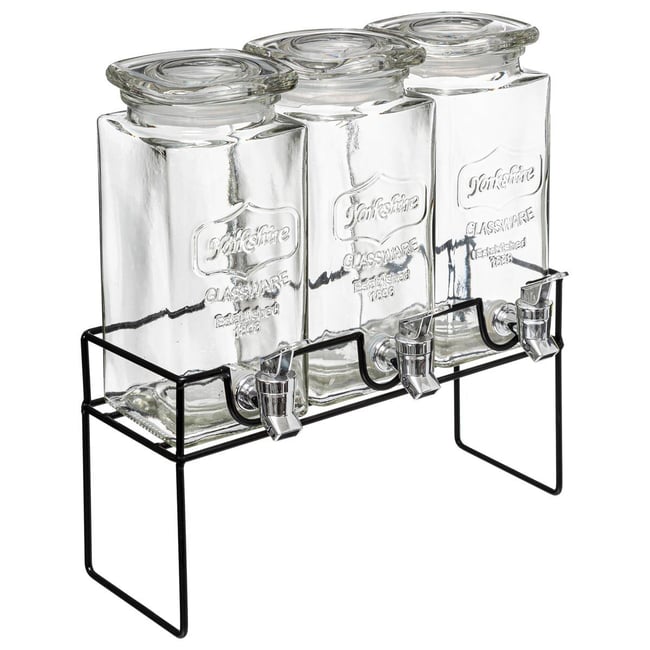 Lot de 3 distributeurs de boisson 1,5 L avec support MODERN WOOD Couleur transparent <span itemprop=