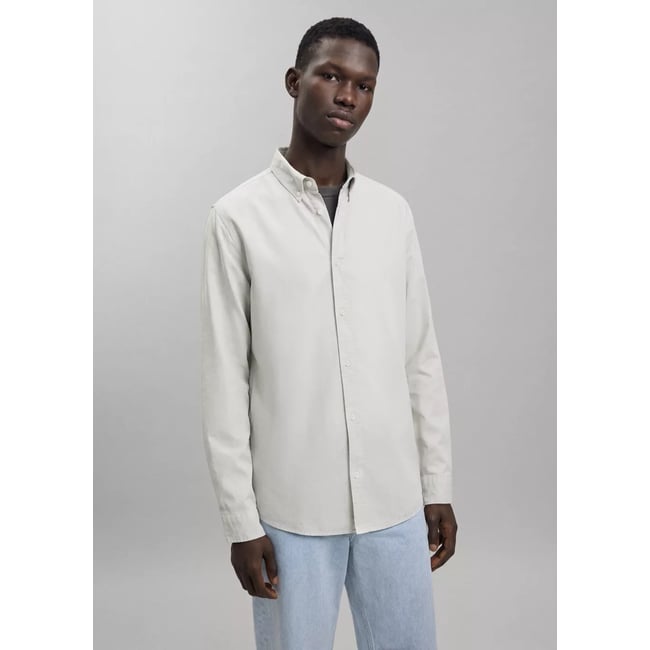 Chemise coton à poche gris clair/pastel <span itemprop=