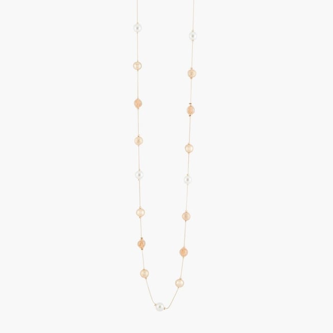 Sautoir perles assorties nacrées et dorées blanc <span itemprop=