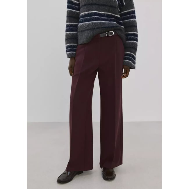 Pantalon droit avec ceinture lie de vin <span itemprop=