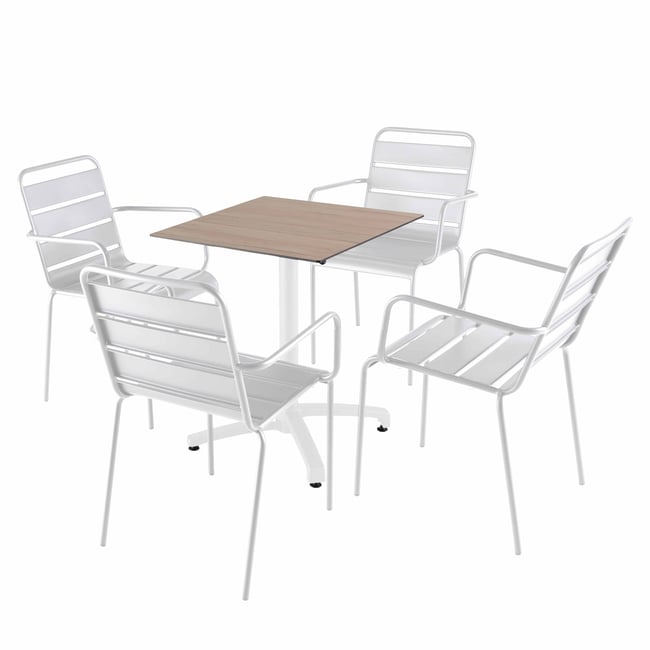 Table 60x60 cm inclinable stratifiée avec pied blanc et chaises en métal, OPERA blanc <span itemprop=