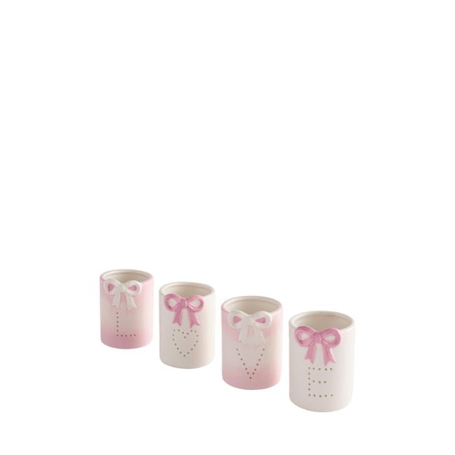 Porte-bougies à nœud en céramique, lot de 4 Couleur rose/blanc <span itemprop=