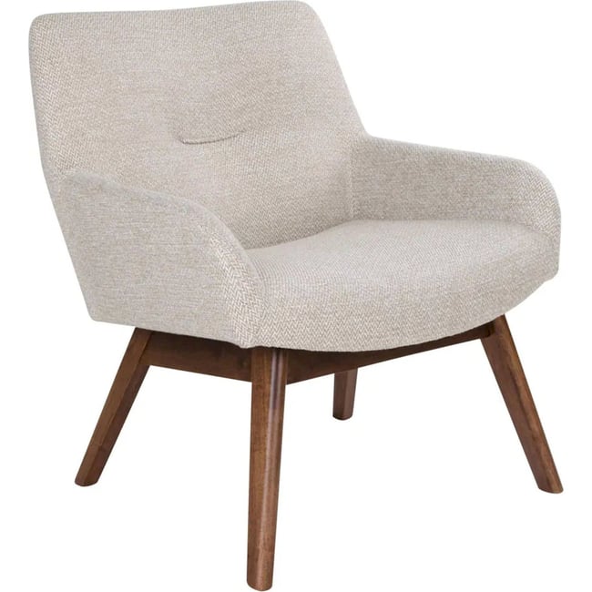Fauteuil chenille et bois collection ODDMUND Couleur beige clair et brun naturel <span itemprop=