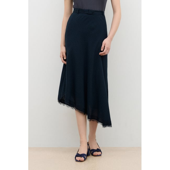 Jupe fluide taille haute JUPE JOSELINE bleu marine <span itemprop=