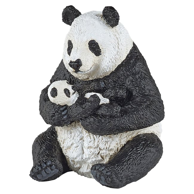 Figurine Panda assis et son bébé gris <span itemprop=