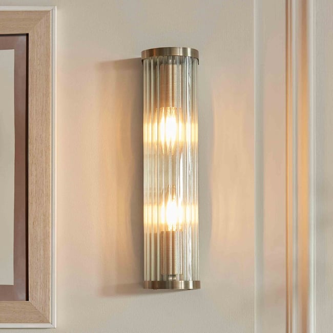Risto 2-Light Ribbed Glass Wall Light, brass, ÉDITÉ