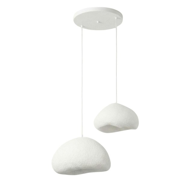 Suspension blanche design organique 2 abat-jour 70 cm NOXIS Couleur blanc <span itemprop=