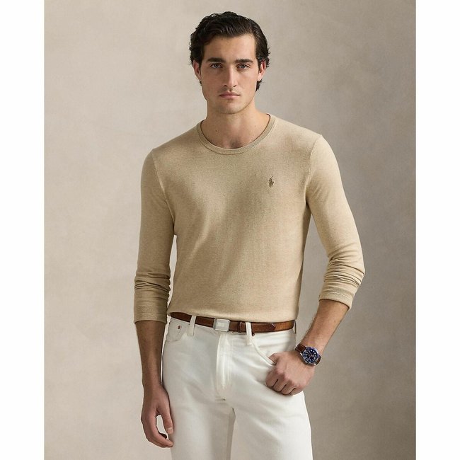 Jersey con cuello redondo de algodón arena <span itemprop=