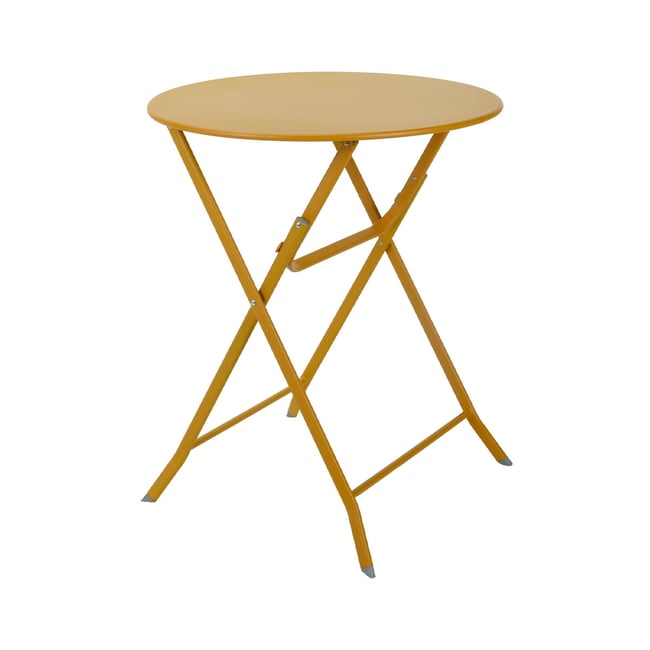 Table bistro ronde pliable moutarde Ø60cm en métal jaune <span itemprop=