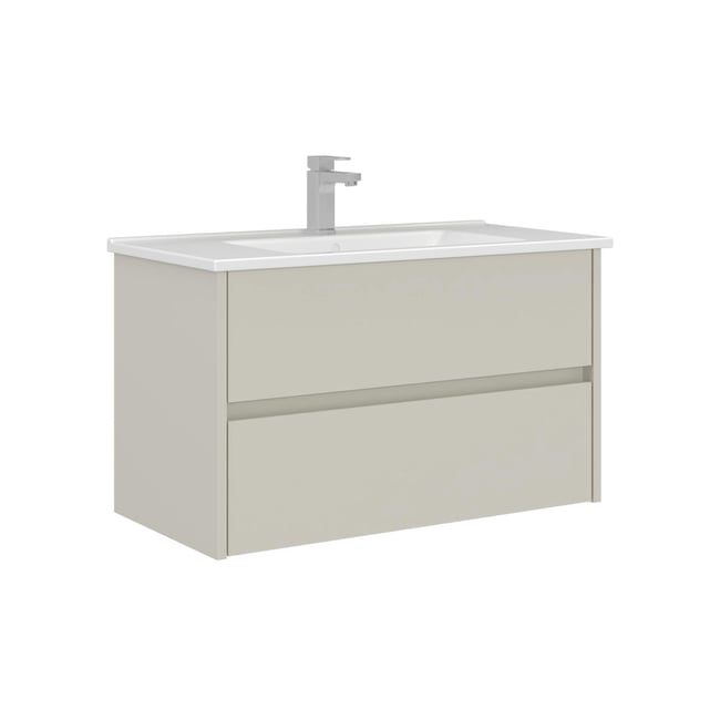 Meuble vasque suspendu 2 tiroirs 85 cm NAÏA Couleur beige clair <span itemprop=