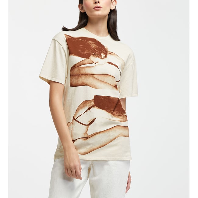 T-shirt droit à imprimé coton biologique écru <span itemprop=