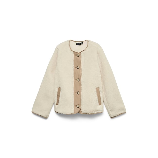 Manteau court en sherpa ecru <span itemprop=